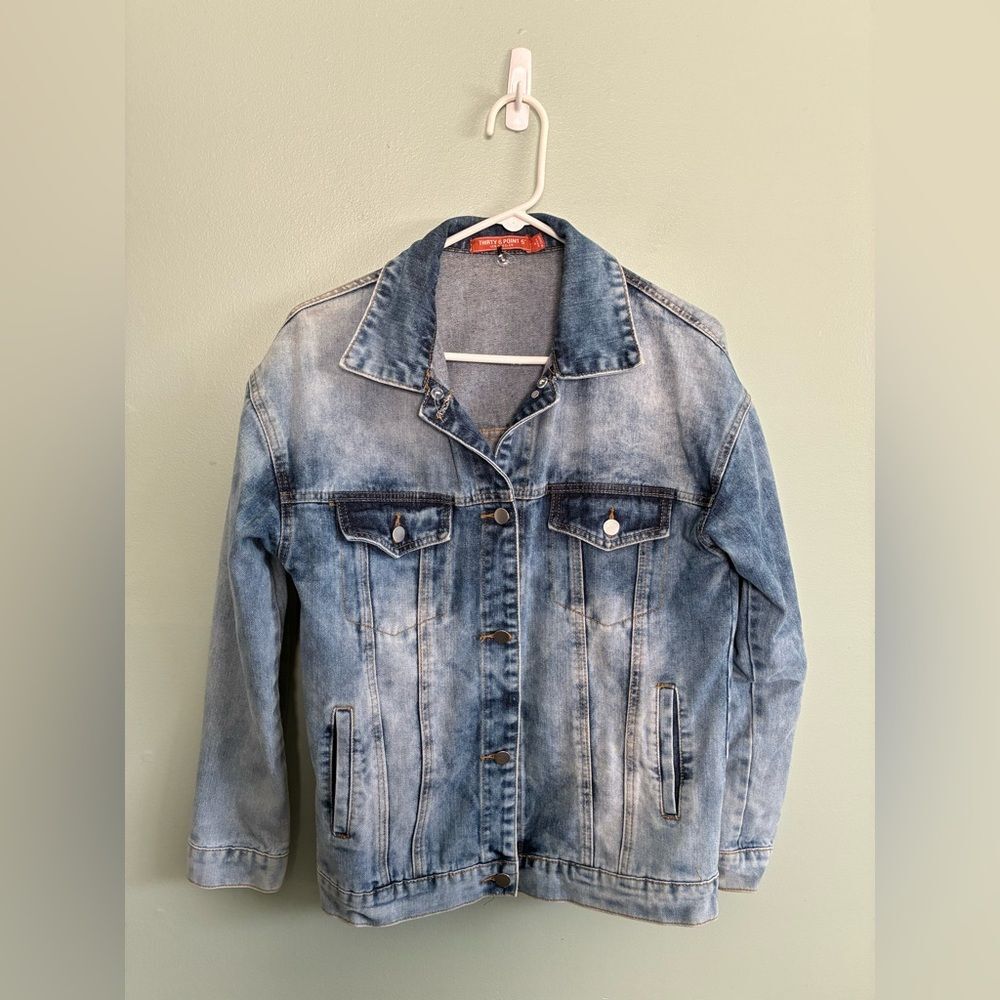 Thirty 6 point 5 Oversize Boyfriend Acid Wash Medium Blue Denim Jacket Long Sz S